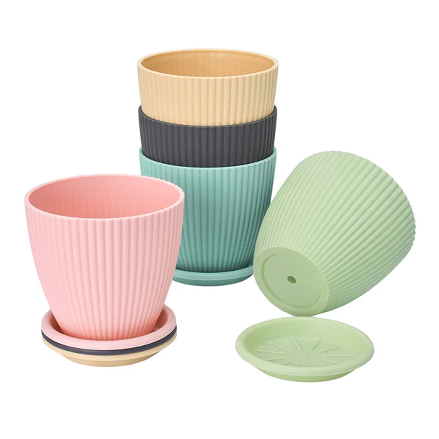 Round Plastic Flower Pot with Bottom Tray (5 Pcs Set / With Color Box) Round Plastic Flower Pot with Bottom Tray (5 Pcs Set / With Color Box)